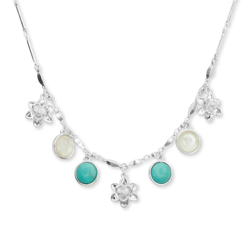 3/$12 Lucky Brand Silver Necklace with Turquoise and Pearl Charms